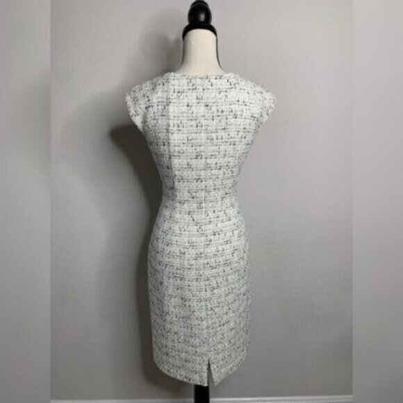 Kay Unger Tweed Sleeveless Floral Appliqué and Ruffle Neckline Sheath Dress - Picture 12 of 16